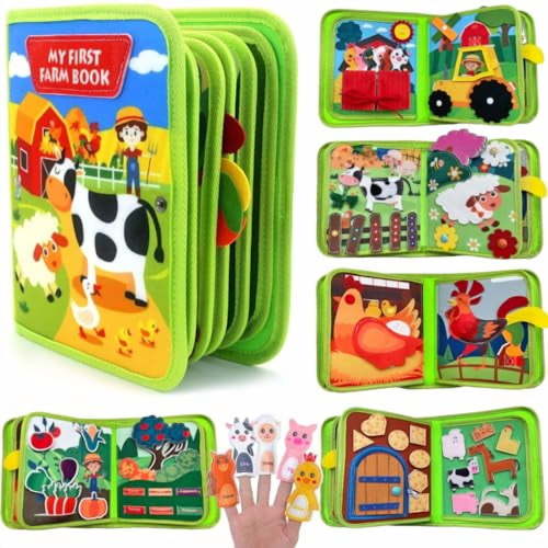 Busy Book for Toddlers 1-3,Farm Quiet Activity Books for Toddlers 1 Year Old,Montessori Toys Preschool Early Educational Learning Airplane Travel Toy for Kids,Boys Girls Gift