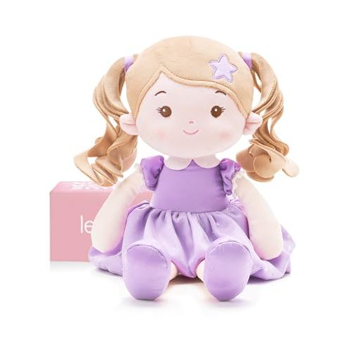 LeyaDoll Soft Baby Doll Toys (16''), My First Baby Rag Doll for 1 Year-Old Girl Birthday Gift, Christmas Plush Toys Gift for Toddler Kids Infants -Starlet Purple