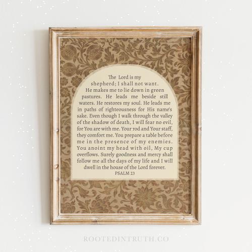 Psalm 23 Art Print, Scripture Prints, Christian Printable, Bible Verse Artwork, Vintage, William Morris, Lord is My Shepherd, Canvas, Frame