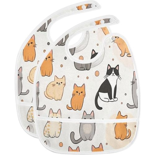 Caikeny Baby Feeding Bibs Checked Infant Drooling Bibs Food Bibs with Pocket for Toddler Girls Boys Set of 2