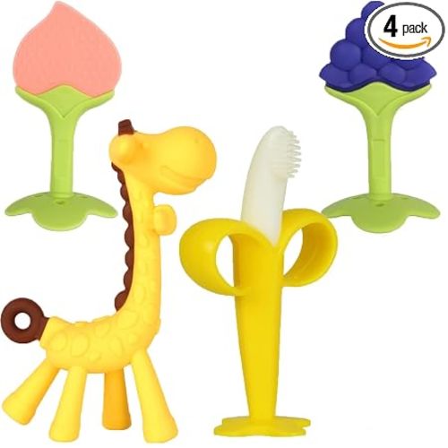 Baby Teething Toys 3-6 Months, Baby Chew Teether Toys | BPA Free, Babies Teething Relief, Banana Toothbrush, Fruit Shape Giraffe Newborn Teether Toy Gift for Boy and Girl