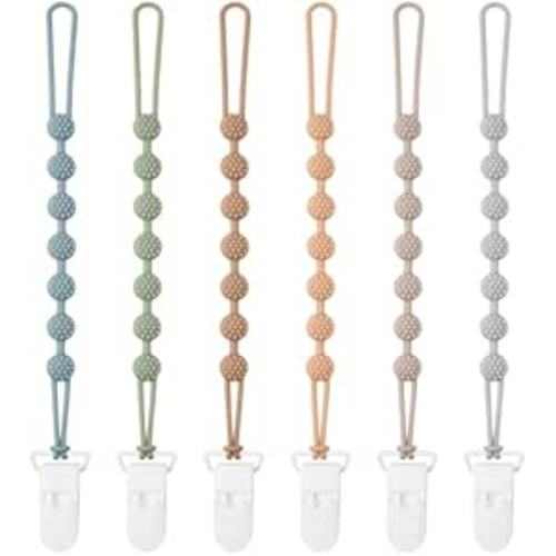 Eascrozn Baby Pacifier Clip, 6 Pack Silicone Pacifier Holder BPA Free | One Piece Design for Baby Boy and Girl, Soft Flexible Paci Binky Clips