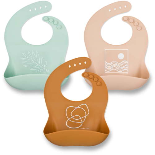 Simka Rose Silicone Baby Bibs - Waterproof Bib Set, Rust/Sand/Sage