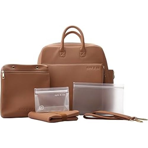 Ayla & Co Full-Size Diaper Bag Backpack, Baby Essentials Cross-Body Changing Bag for Baby Girl/Boy Convertible Straps Portable Tote Bag, Baby Changing Pad, Insulated Pockets & Pouch, Caffe