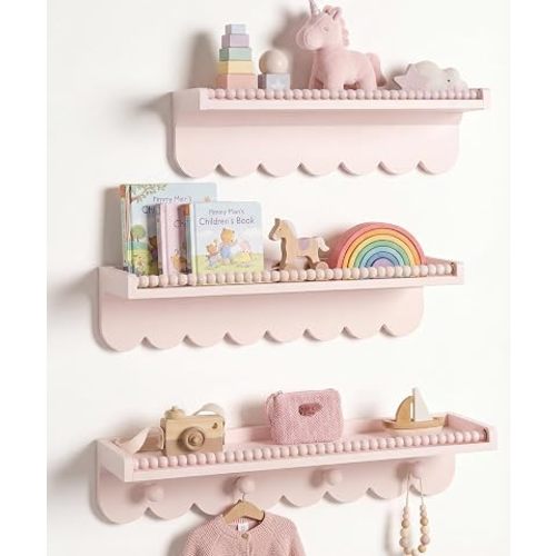 Maxpeuvon Nursery Book Shelves, Pink Shelf for Wall, Scalloped Bookshelf