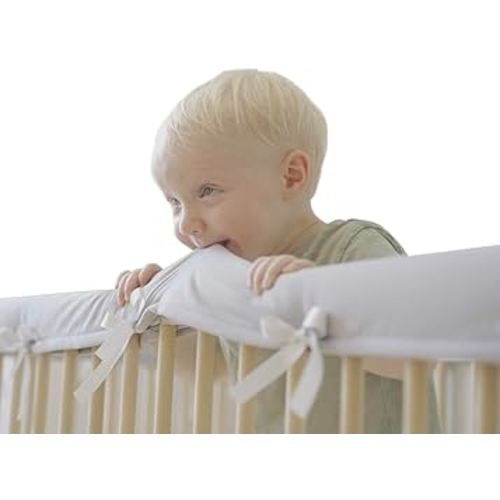 Wazzo Baby Crib Rail Edge Cover Protector Teething Guard Wrap 4 PCS (2 Front + 2 Side) - Easy Install - Front Cover 51" L x 7" W - Side Cover 27.5" L x 7" W