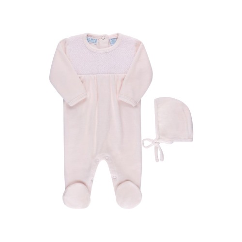 Smocked Yoke Cotton Velour Footie & Hat Set, 3-6M