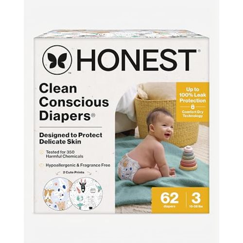 The Honest Company Daytime Diapers, Space Travel, Size 3, 62 Count