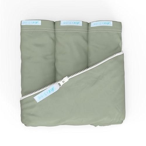 QuickZip Crib Sheet Set - Faster, Safer, Easier Baby Crib Sheets - Includes 1 Wraparound Base & 3 Zip-On Crib Sheets – Moss Green 100% Cotton - Fits All Standard Crib Mattresses