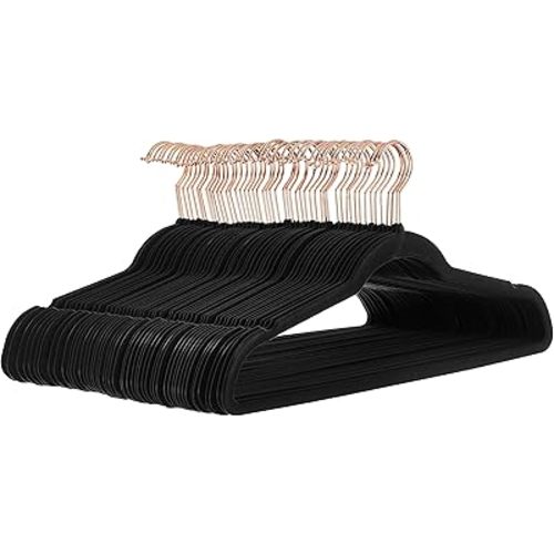 Amazon Basics Slim, Velvet, Non-Slip Suit Clothes Hangers, Black/Rose Gold - Pack of 50