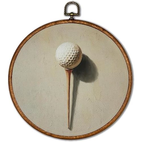 KSDUT Vintage Golf Wall Art Decor - Retro Sports Trendy Wall Art Canvas Frame Hanging Prints, Nursery Sports Gallery Round Wall Art Decor for Boys Room Home Decorations 10"x10"