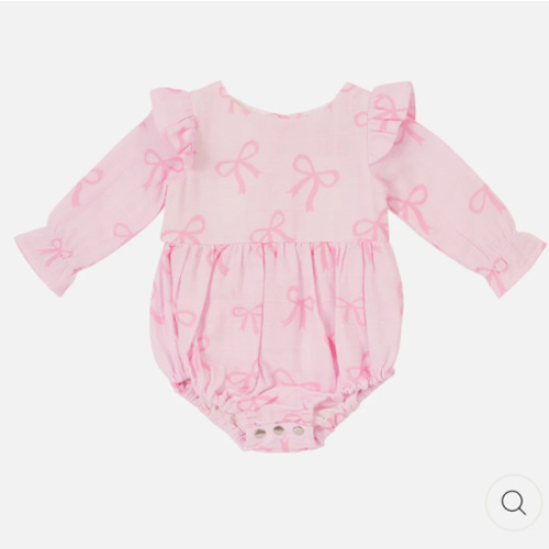 Muslin Frill Romper - Pink Bows