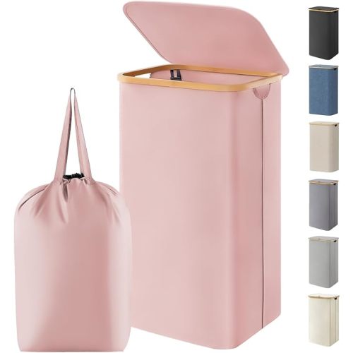 Lifewit 105L Large Laundry Basket with Lid, Removable Bags, Pink