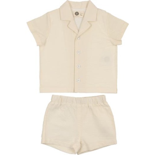 Kids Cotton Blend Seersucker Camp Shirt & Pull-On Shorts Set, 18M