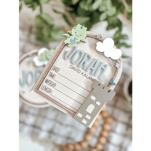 Dragon, Castle, Moon and Stars, Baby Name Sign, Fairytale, Birth Stats, Announcement, Birth, Name Sign, Baby Name Sign, Hospital, Fresh 48