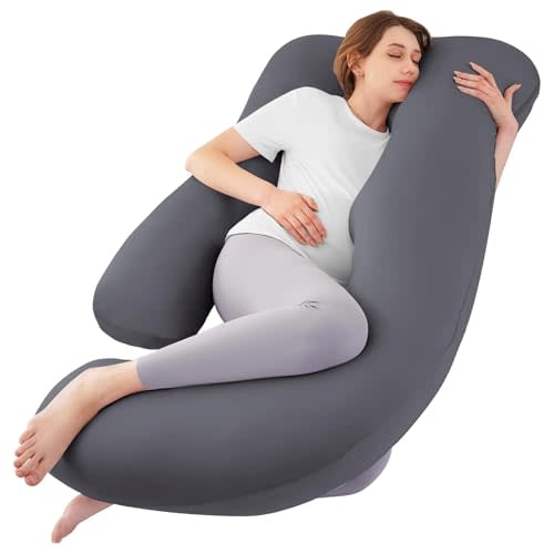 Cooling Pregnancy Pillows for Sleeping, 57'' Full Body Pillow, Dark Grey | Sasttie Maternity Pillow, OEKO-TEX, Down Alternative, Removable Cover, Pregnant Women Must Haves, Maternity Essential