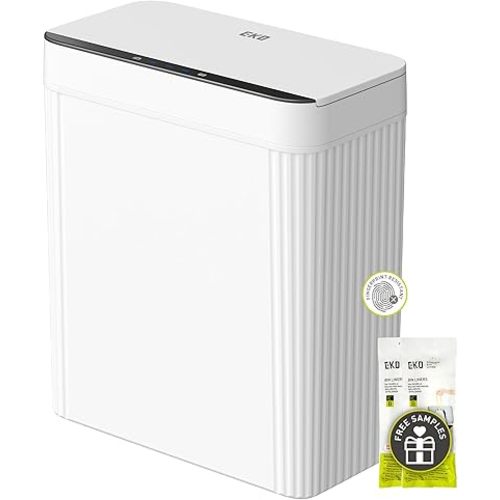 EKO Brio 10L/2.6 Gallon Motion Sensor Trash Can, Automatic Touchless Bathroom Garbage Bin, Waterproof Smart Trash Can for Kitchen, Bedroom, and Office, White
