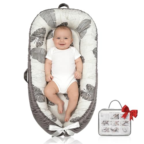 Baby Lounger | Organic Cotton Infant Lounger | Reversible, Adjustable & Portable Floor Lounger | Soft, Breathable, Washable Cover