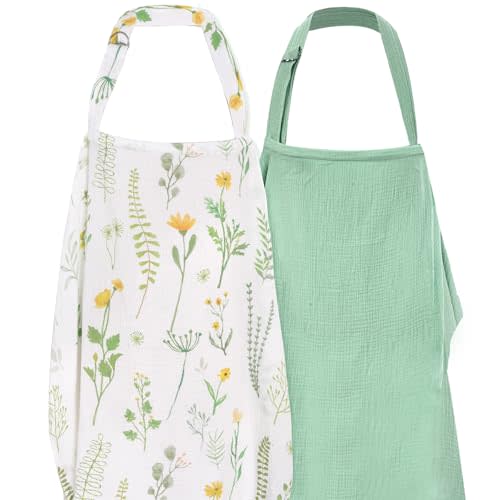 2 Pack Nursing Covers Muslin Nursing Cover Privacy Breastfeeding Cover for Moms Soft Cotton Breathable with Arch Neckline Soft Green
