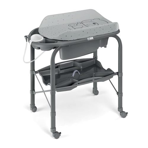 Sorelle Furniture Bagnetto Cambio Portable Baby Bathtub with Changing Table, Foldable Infant Diaper Changing Station with Storage Tray, Waterproof Pad, Nursery Organizer Bath Stand with 4 Wheels