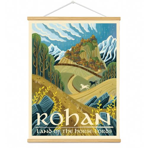 Middle Earth Landscape Wall Art Prints Canvas PaintingFantasy Posters, Wall Pictures, For Travel Gift, Canvas Art with Frames, For Office Home Decor Bedroom Living Room Wall Decor.(16"L x 12"W, Rohan)