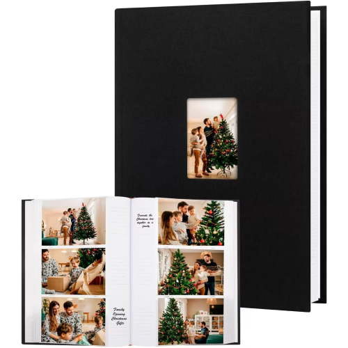 Photo Album 4x6 Holds 300 Photos with Writing Space, 4 x 6 Photo Book Linen Cover Photo Album Book with Front Window, 4x6 Picture Album for Wedding, Baby Pictures, Family, Travel, Black