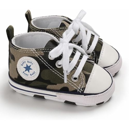 Unisex Baby Boys Girls Shoes, Newborn Infant Non-Slip Canvas Denim High Top Sneakers, Toddler First Walkers Shoes