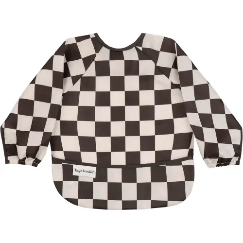 Tiny Twinkle Long Sleeve Bib for Babies & Toddlers | Waterproof Smock Bib for Eating | Machine Washable & Mess-Proof Feeding Essentials | Newborn Shower Gift (Checkers Black, 6–24M)