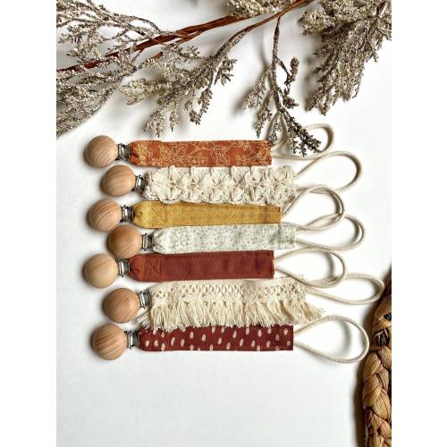 Handmade Boho Fabric Pacifier Clip: Cotton Lace Binky Holder