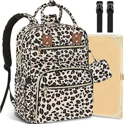 Baby Diaper Bag Backpack Travel Diaper Bags for Baby Girl Boy Large Capacity Baby Bag Backpack for Women Leopard Print