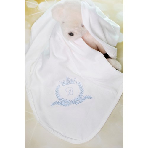 Baby Boy Personalized Royal Prince White Baby Boy Blanket White Receiving Blanket with Large Laurel Embroidery