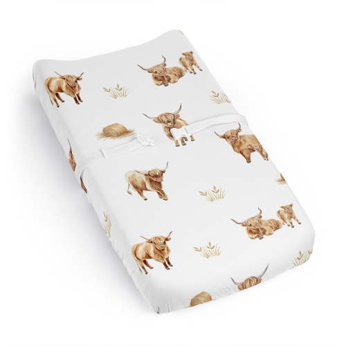Sweet Jojo Designs Boho Highland Cow Boy, Girl, Unisex/Gender Neutral Changing Pad Cover Sheet