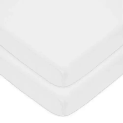 American Baby Company 2 Pack 100% Natural Cotton Fitted Pack and Play Sheets 39" x 27" - Soft & Breathable Pack N Play Sheets for Playard & Mini Crib Mattress, White, for Boys & Girls