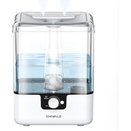 CHIVALZ Humidifiers for Bedroom, 6L Cool Mist Humidifiers for Baby Nursery, 26dB Quiet, 50H Runtime, Top Fill Humidifier for Large Room, Home, Plants, Nightlight, Oil Diffuser 1 Pack White
