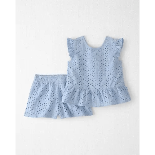 Toddler Girl 2-Piece Organic Cotton Top & Short Set in Blue Eyelet - Little Planet | Carter's