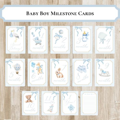 The Winsome Life Baby Boy Milestone Cards PRINTED or DIGITAL PRINTABLE Option | Preppy Baby Boy Month Markers | Baby Shower Gift - Baby Boy Milestone Cards PRINTED or DIGITAL PRINTABLE Option | Preppy Baby Boy Month Markers | Baby Shower Gift