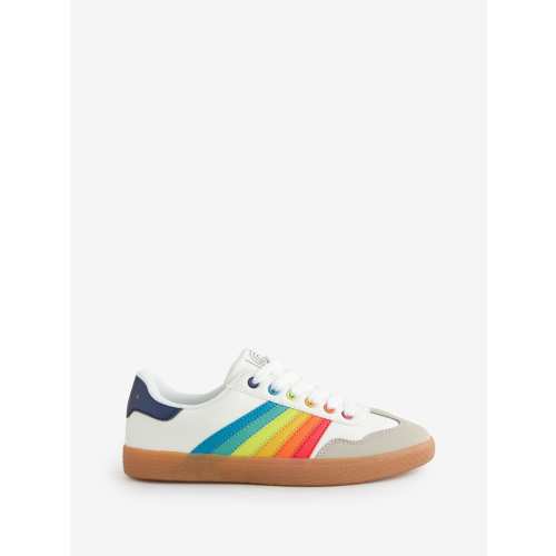 Little Bird by Jools Oliver White Older Gum Sole Trainers with Rainbow Stripe