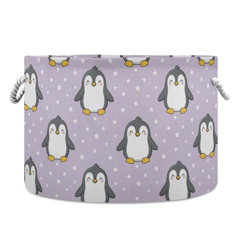 DOMIKING Large Storage Basket for Toys Christmas Penguins Purple Print Storage Bin Box Organizer Basket for Home Decor Pet Toy Blankets Nursery