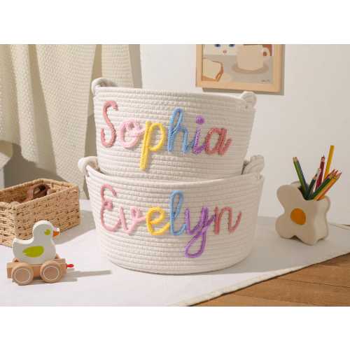 Personalized Baby Basket, Custom Baby Gift Basket with Name, Baby Shower Gift, Newborn Gift, Cotton Rope Baby Basket, Nursery Gift