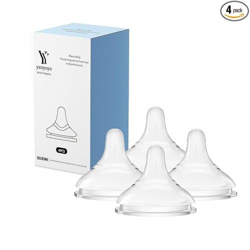 yanyoyo Silicone Bottle Nipple, Anti Colic Nipples for Newborn Baby, Natural Feel, SS, 0 Months+, 4 Counts