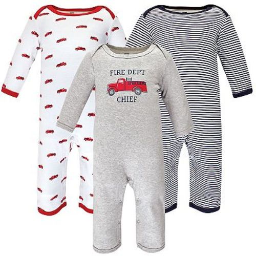 Hudson Baby Infant Boy Cotton Coveralls, Fire Truck, 0-3 Months
