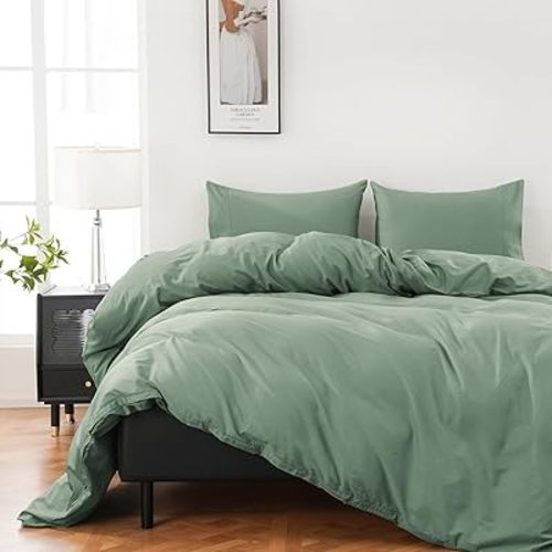 100% Organic Cotton Duvet Cover Queen Size 400 Thread Count Sateen Comforter Cover Soft and Breathable Cooling Bedding Set 3 Piece(Sage Green,Queen)