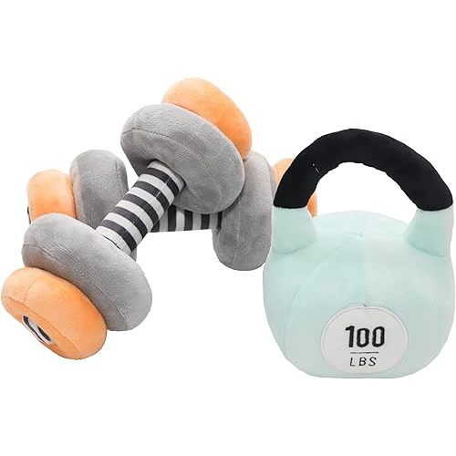 Wonder & Wise Little Lifter Plush Weight Set Stuffed Plushie Fitness Toy for Babies–Fun Coordination & Grip Strength Development for Infants–Includes Kettlebell & Two Dumbbells w/Removable Weights