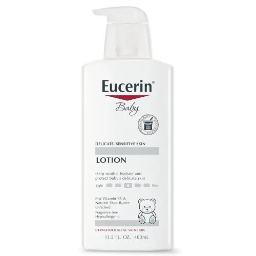 Eucerin Baby Body Lotion, Hypoallergenic and Fragrance Free Baby Lotion with Pro-Vitamin B5 and Shea Butter, 13.5 Fl Oz Bottle