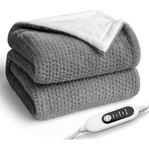 Heated Blanket Electric Blanket,Cozy Faux Rabbit Fur & Soft Flannel Warm Heater Throw Blanket with 5 Fast Heating Levels &10Hours Auto-Off Over-Heat Protection，50" x 60" (Grey)