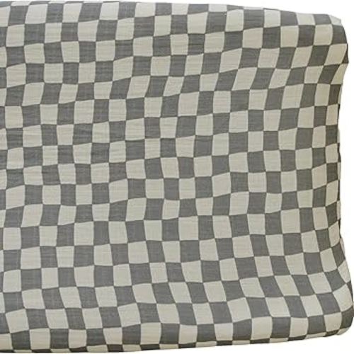 Mebie Baby Changing Pad Cover, Dusty Blue Wavy Checkered, 100% Muslin Cotton Changing Table Pad Cover for Boy and Girl, Designer Nursery Decor Covers, Diaper Changing Pad Cover for Changing Station