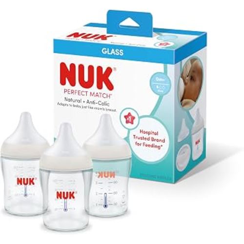Amazon.com : NUK Perfect Match Glass Natural + Anti-Colic Bottle, 4 oz, 3 Pack : Baby