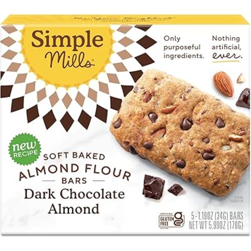 Simple Mills Soft Baked Dark Chocolate Almond Flour Bars, 5 ct, 1.19 oz each