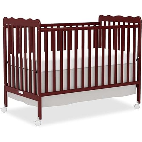Goldzone 4 in 1 Convertible Baby Crib, Wooden Nursery Cribs Converts into Toddler Bed and Daybed, 3 Adjustable Base, Non-Toxic Finishes, Removable Wheels (Cherry)
