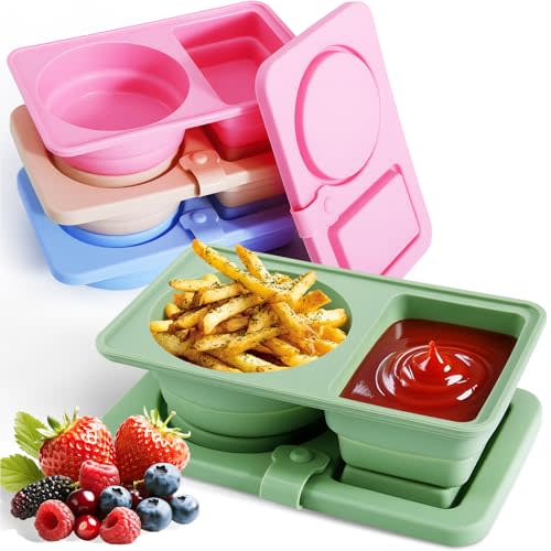 4 PCS snack containers,Reusable snack container with lids,Silicone snack pack containers,Double compartment snack containers,Snack containers for adults for kids